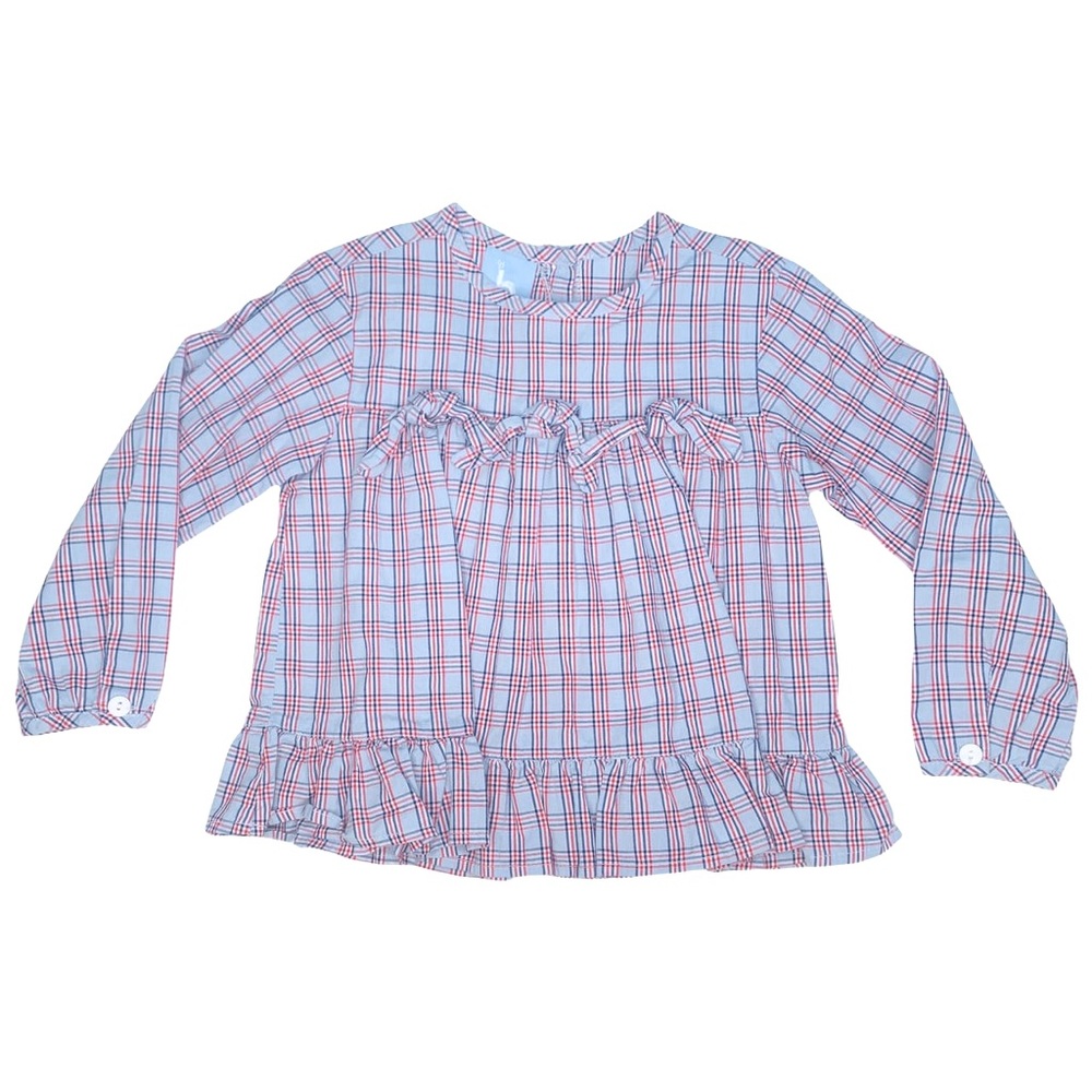 Bella Bliss Millicent Plaid Blouse Knot Ruffle Top 5